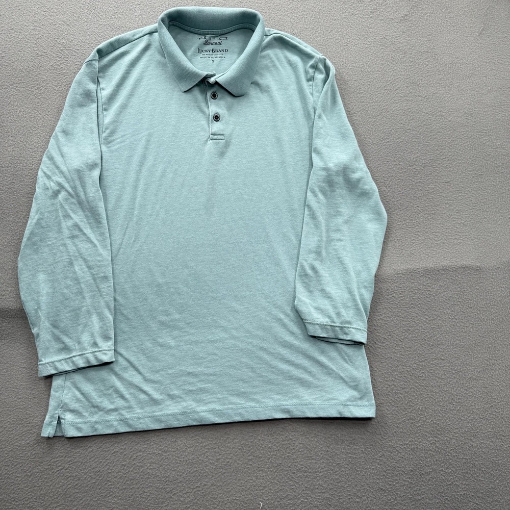 Lucky Brand Polo Shirt Mens Small Green Long Sleeve Venice Burnout Top